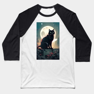 Black yule Cat at night 9 Baseball T-Shirt